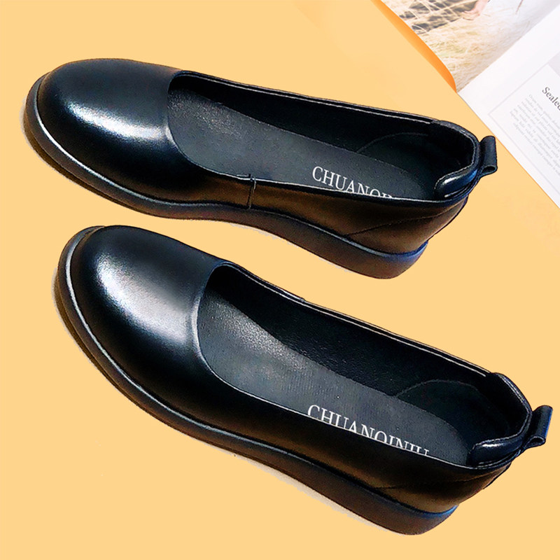 Work shoes women's black leather shoes soft bottom summer professional women's shoes flat single shoes stewardess shoes hotel long standing without tired feet