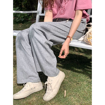 THXGIVING Korean version of commuter casual pants spring new tightness high waist display slim straight cylinder wide leg long pants 15910