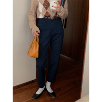 thxgiving high waist cotton quality jeans ladies fall new Korean version loose display slim straight drum 90% pants 15276