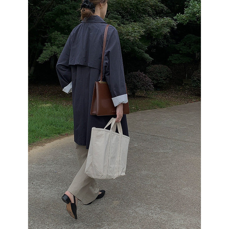 thxgiving solid color long lapel cotton windbreaker women's autumn new retro loose single-breasted jacket 15167