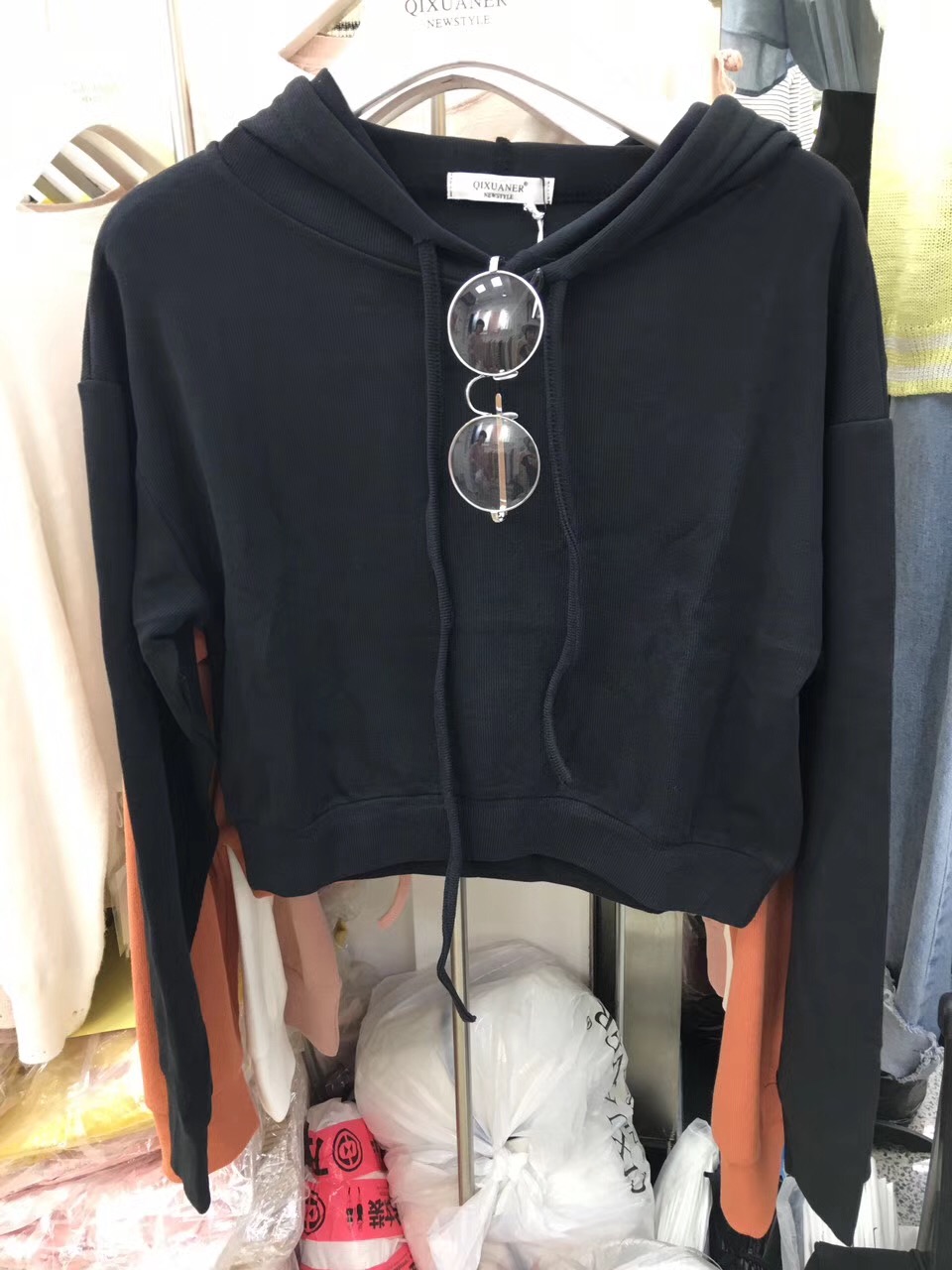 QIXUANER 2018 đầu mùa thu sinh viên Hàn Quốc cao eo trùm đầu ngắn phần mỏng áo len áo sơ mi hoang dã hoodie áo khoác nữ hàng hiệu