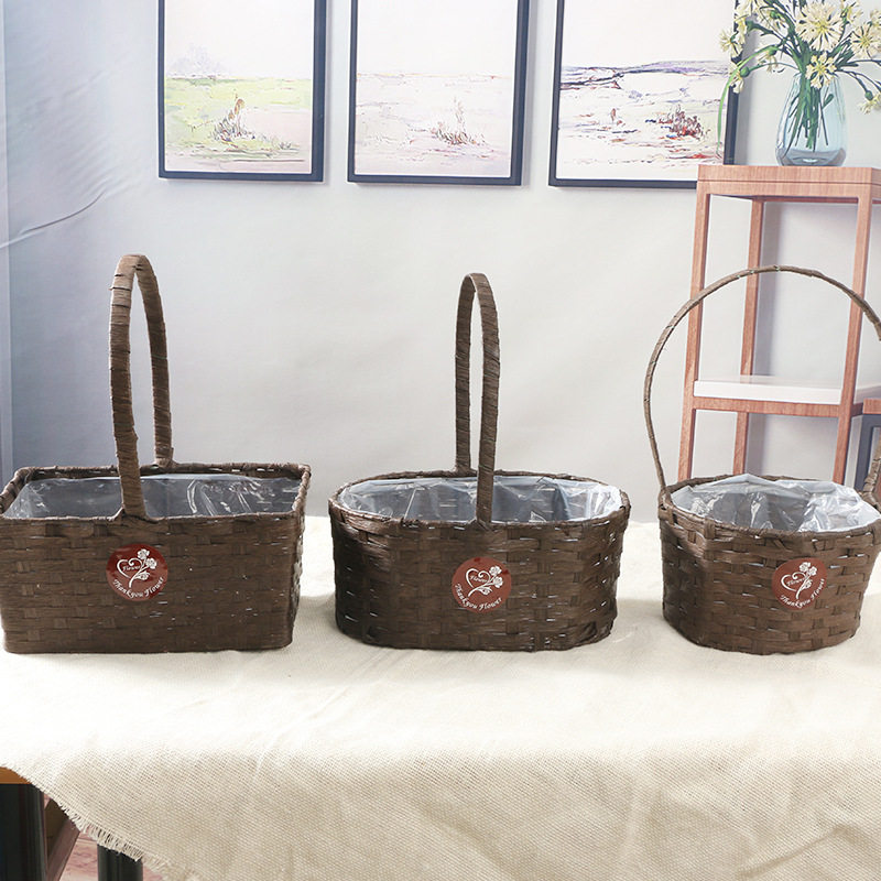 Pastoral Yulin Process New Handicrafts Vine Drawing Making Handheld Flower Basket Decoration