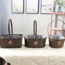 Pastoral Yilin craft new handmade rattan dryer making portable flower arrangement flower pot living room decoration small flower basket