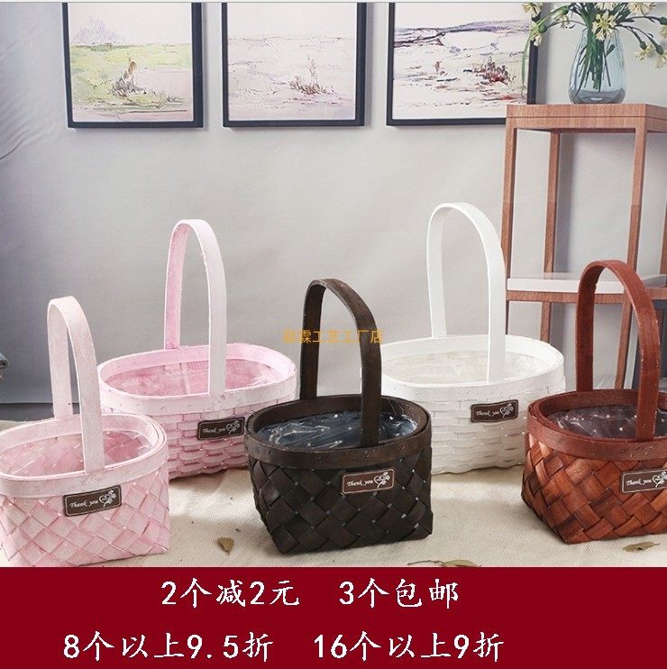 Grass Basket Chinese Mainland New Creative Handmade Weave European Style Flower Arrangement Gold Gado Meat Willow WALL-MOUNTED PENDULUM