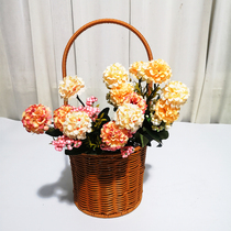 New hand-woven imitation Teng portable flower basket flower shop festival flower arrangement flower blue pastoral creative shooting props flower basket