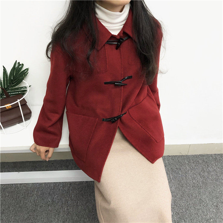 2022 autumn and winter new South Korea Dongdaemun horn buckle double-sided cashmere coat women's short short small woolen coat