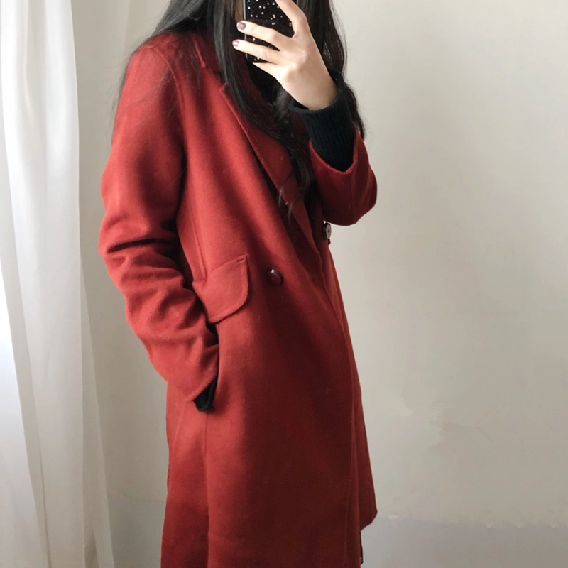 2022 autumn and winter new mid-length woolen coat double-sided woolen coat slim waist and thin without cashmere