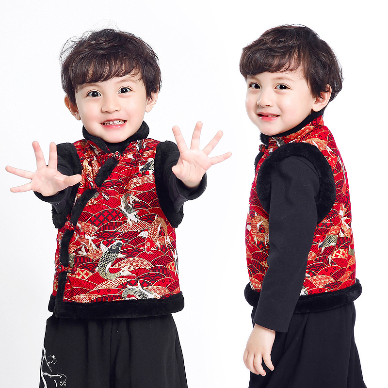 Children's Tang costume vest national style Chinese style plus velvet vest thick New Year costume baby New Year performance male and female childhood clothes