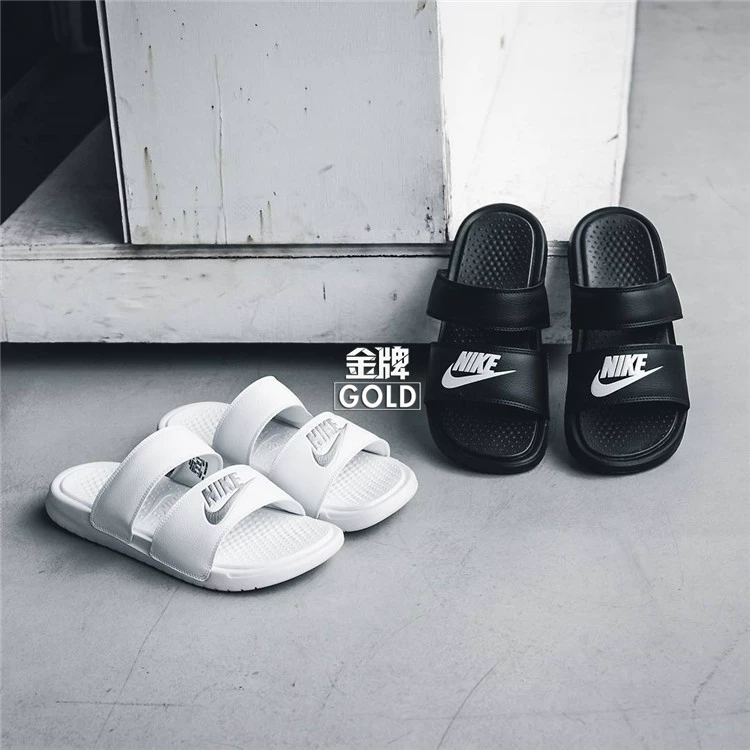 Nike Nike Benass Đen và Trắng Slippers Dép Yin Yang Ninja Tie Logo Logo lớn Dép - Dép thể thao