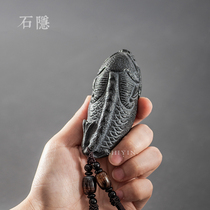  Shiyin boutique handle pieces Yuhua Dragon Pixiu koi black gold stone head tea Pet decoration boutique can raise lucky tea play