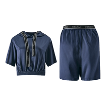 Wensli Wensli silk short-sleeved hooded suit 100% mulberry silk casual sports home wear hydrogen and oxygen