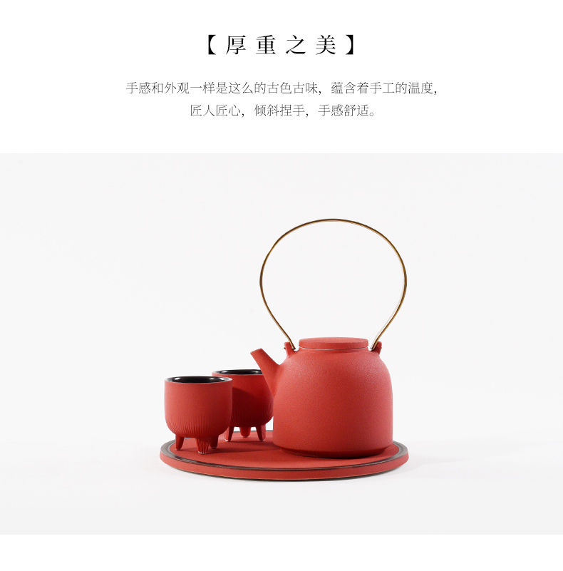 Modern new Chinese style show rich ancient frame zen tea house furnishing articles red ceramic teapot tea table decoration art