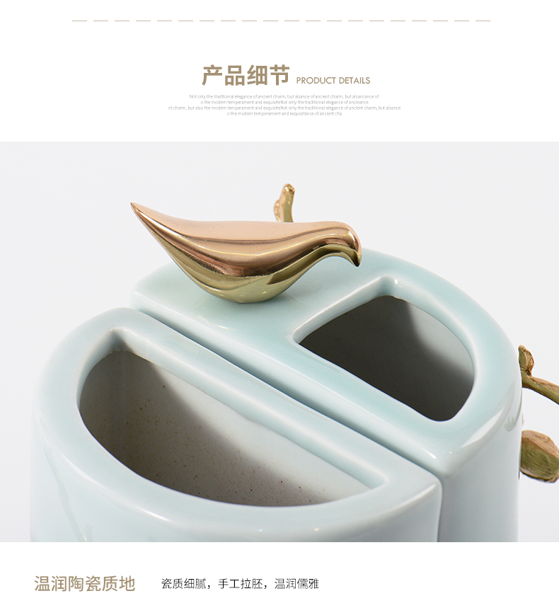 Modern jewelry ceramic furnishing articles office decoration study of new Chinese style bookcase rely on brass deer head bird book file