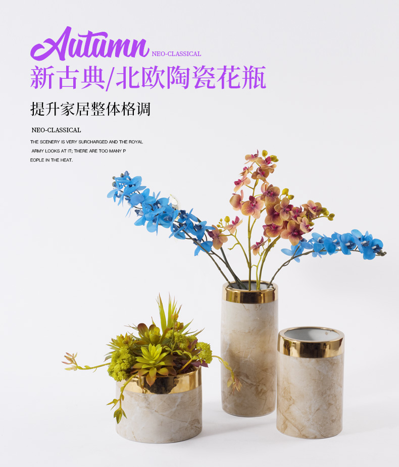 Jane beautiful marble ceramic vase color plating metal household soft outfit furnishing articles between example interior decoration flower