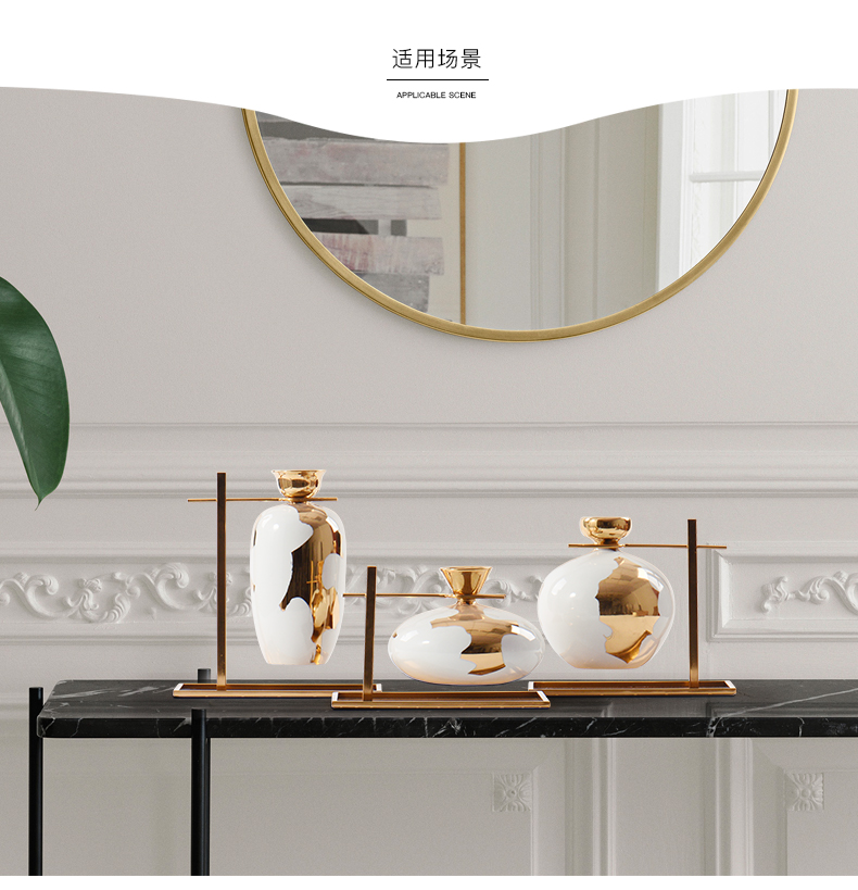 Modern new Chinese style household act the role ofing is tasted furnishing articles metal plating vases, ceramic flower implement soft adornment example room decoration