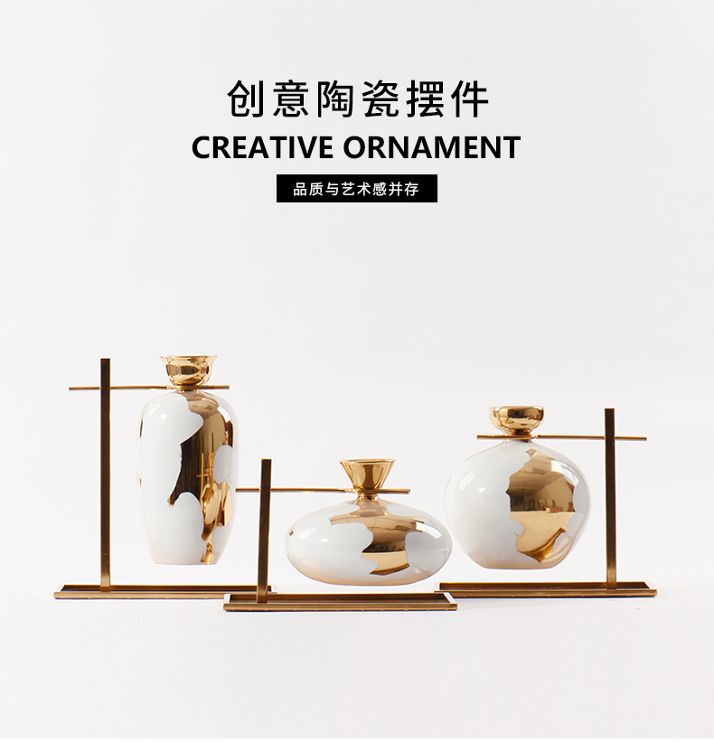 Modern new Chinese style household act the role ofing is tasted furnishing articles metal plating vases, ceramic flower implement soft adornment example room decoration