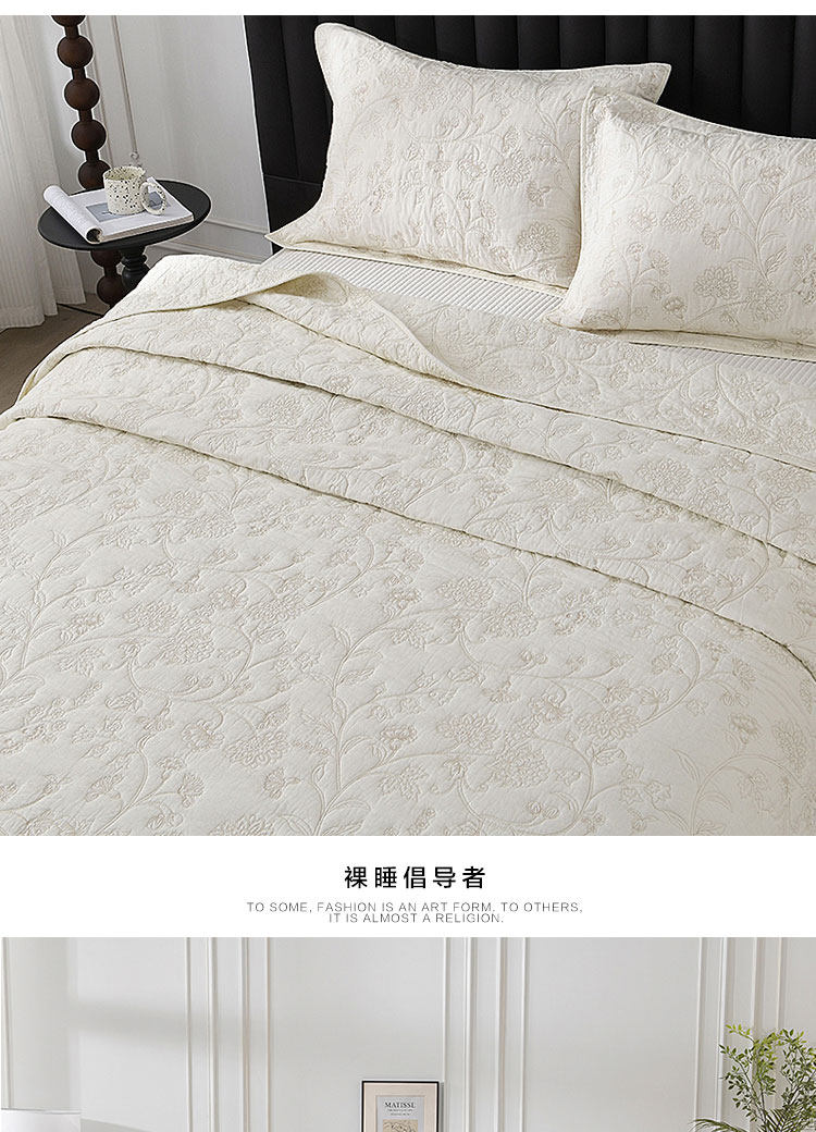 Покрывало для кровати 纯棉刺绣床盖三件套 加厚绗缝棉质寝具 适用复古田园风寝饰组选220x250cm加大尺寸 Ytey