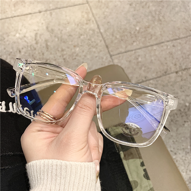 Internet Celebrity Plain-Faced Women with Round Faces Wear Square-Framed, Large-Frame, Transparent-Frame, Blue Light Blocking, Anti-Radiation Lenses, Non-Prescription Glasses Frames for Men