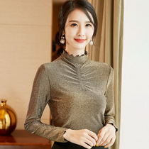 Autumn and winter New High collar national standard modern ballroom dance jacket fungus collar bright silk Latin dance long sleeve square dance women