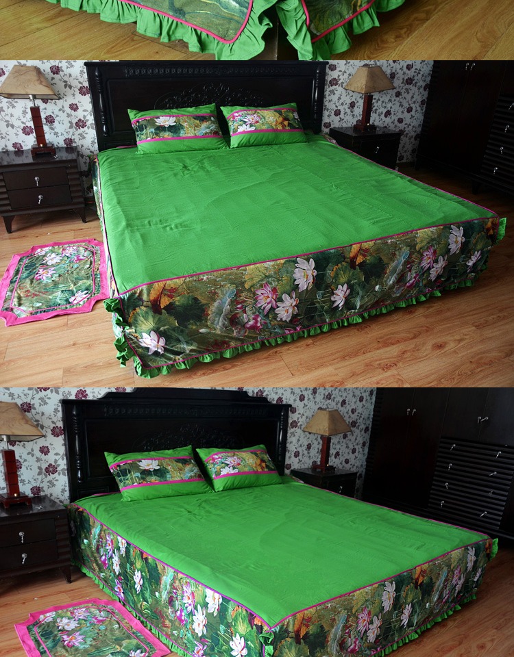 phong cách nước sơn in sen tươi gia đình bốn / gói Bộ đồ giường / lanh chăn gối / có thể được tùy chỉnh - Bộ đồ giường bốn mảnh bộ chăn ga gối đệm giảm giá