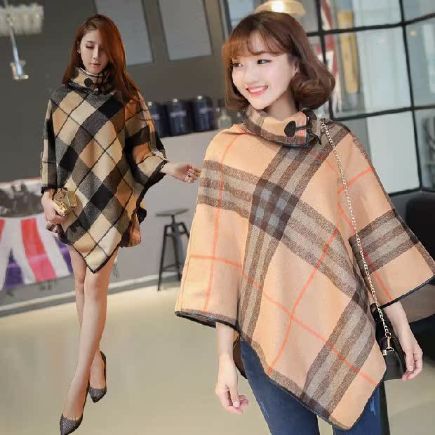 Mùa thu đông mới Thời trang Hàn Quốc nữ cao cổ áo choàng len tay áo bat không tay áo khoác len nữ - Áo Hàn Quốc các mẫu áo dạ ngắn đẹp nhất
