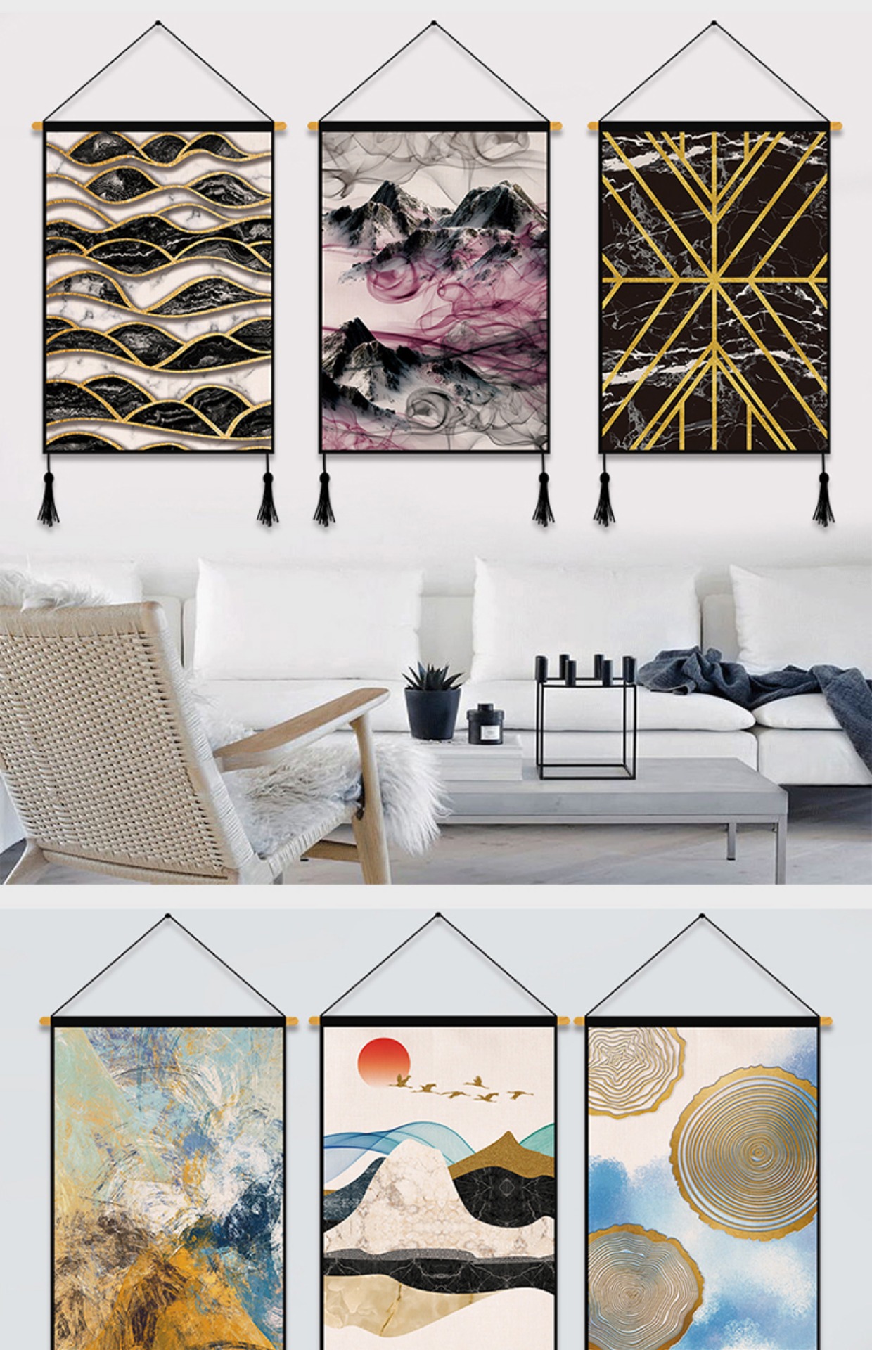 Bắc Âu tối giản những bức tranh in vải và cây xanh tranh tường nền sofa phòng khách lối vào phòng ngủ tấm thảm vải sơn trang trí - Tapestry 	thảm treo tường hình biển