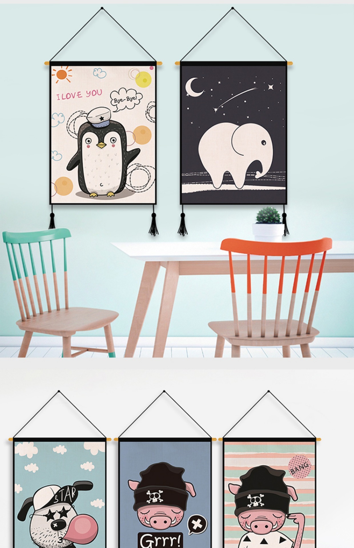 phòng ngủ sơn trang trí của Cartoon trẻ em treo thảm ins bối cảnh mét hộp vải bông vải mái hiên tấm tranh - Tapestry tham trang tri