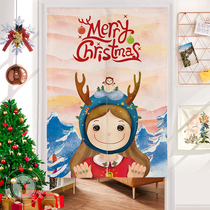 2022 New Christmas Gate Curtain Cloth Art Partition Curtain Festival Decoration Curtain-free Home Cartoon Hanging Curtain
