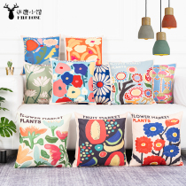 ins graffiti flowers cotton linen pillow cover waist pillow car cushions Euro style office sofa leaning back against headrests