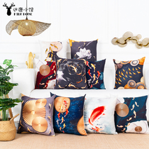 Thickened cotton linen New Chinese nine fish Tut holding pillow cover Hemp Cloth Sofa Back Cushion Office Chair Backrest Waist Close To Car Waist Pillow