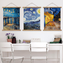 Van Gogh oil painting high-end solid wood fabric hanging painting shake sound live Net red background cloth ins bedroom hanging cloth tapestry