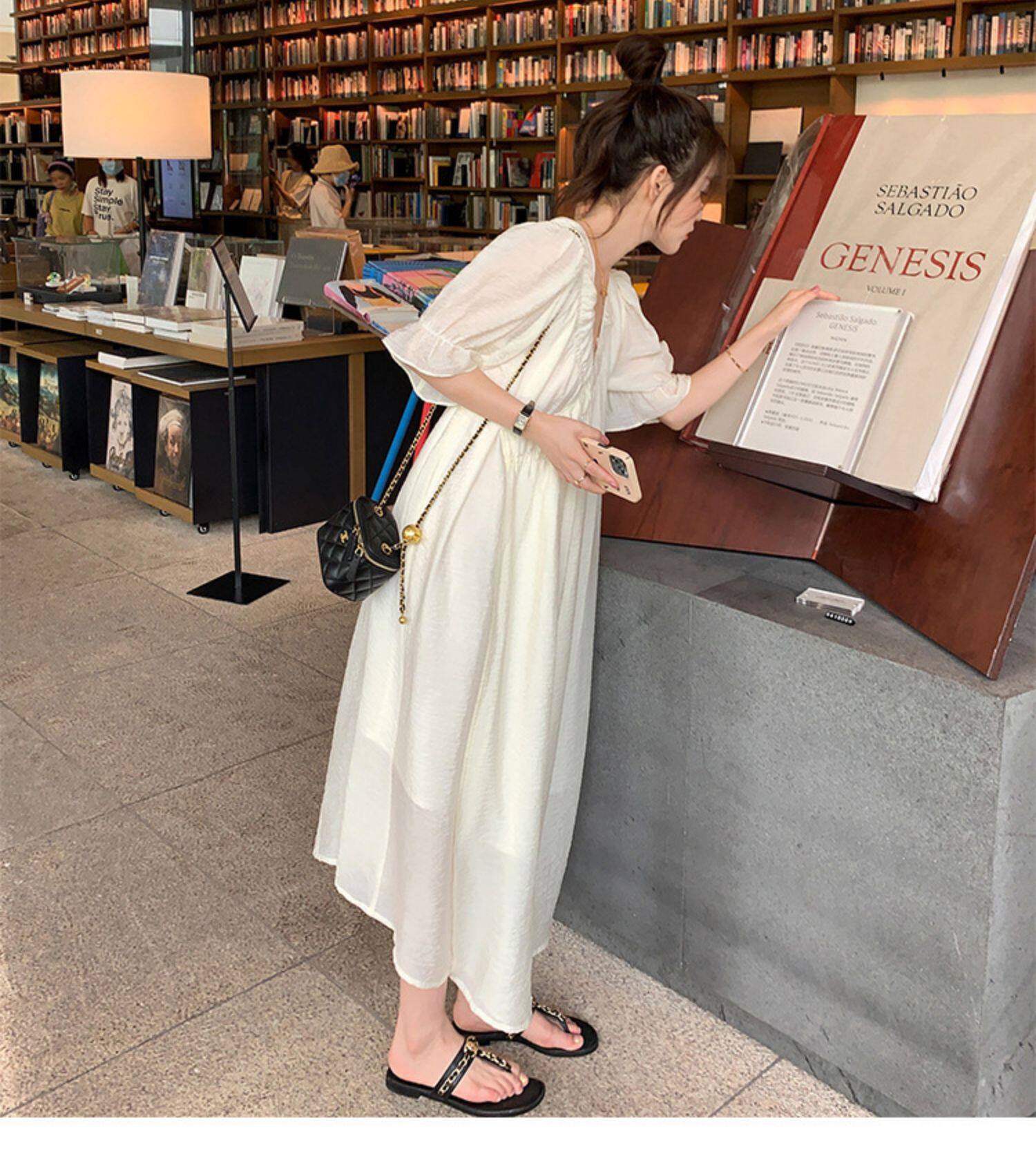 2022夏季温柔风无领绑带披挂式V领连衣裙女系带收腰显瘦A字裙详情21