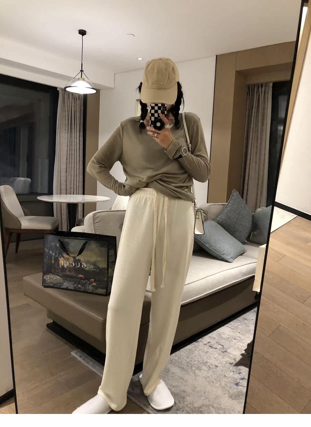 泡泡纱抽绳阔腿长裤2022春装新款直筒宽松高腰垂感显瘦长裤详情31