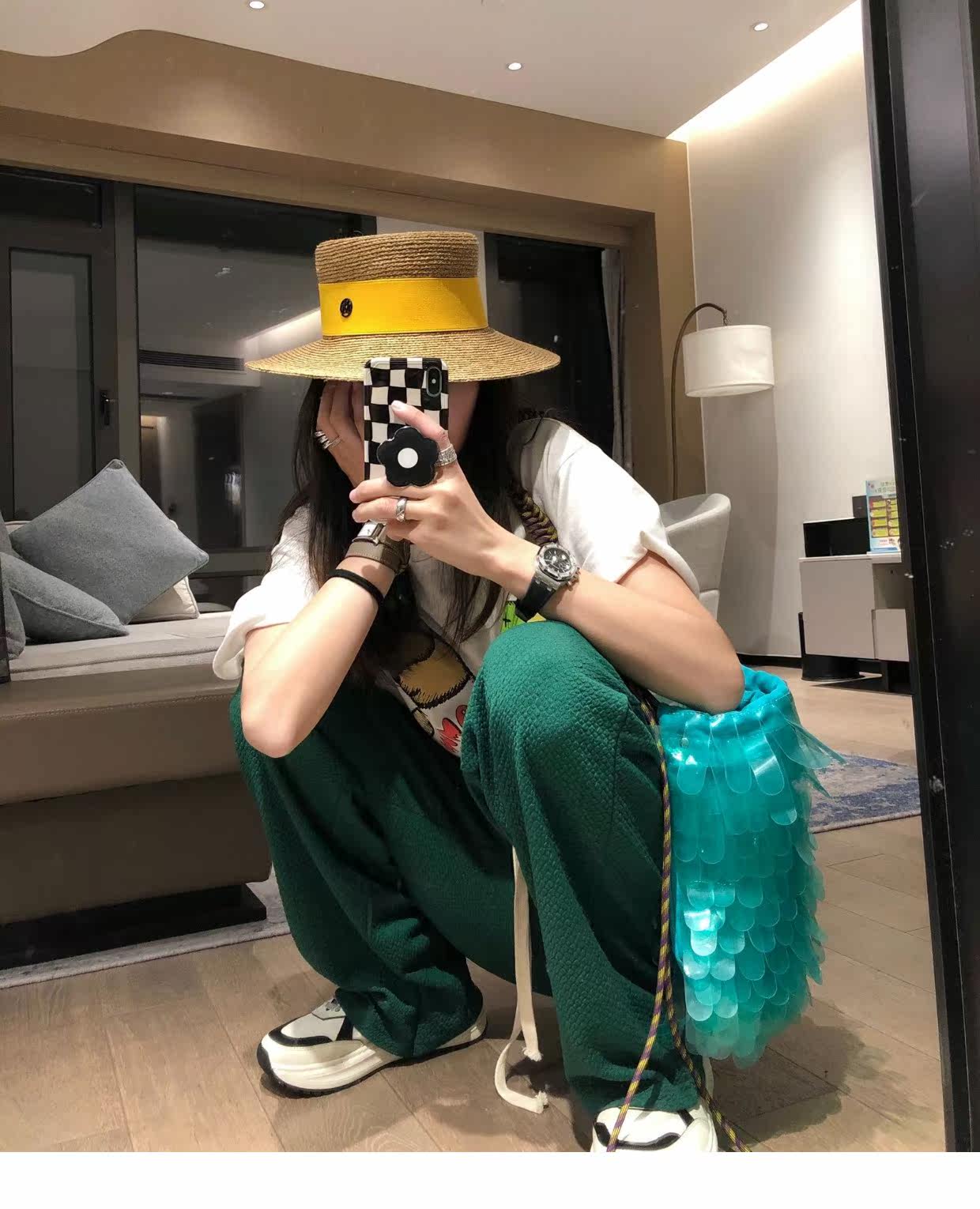 泡泡纱抽绳阔腿长裤2022春装新款直筒宽松高腰垂感显瘦长裤详情26