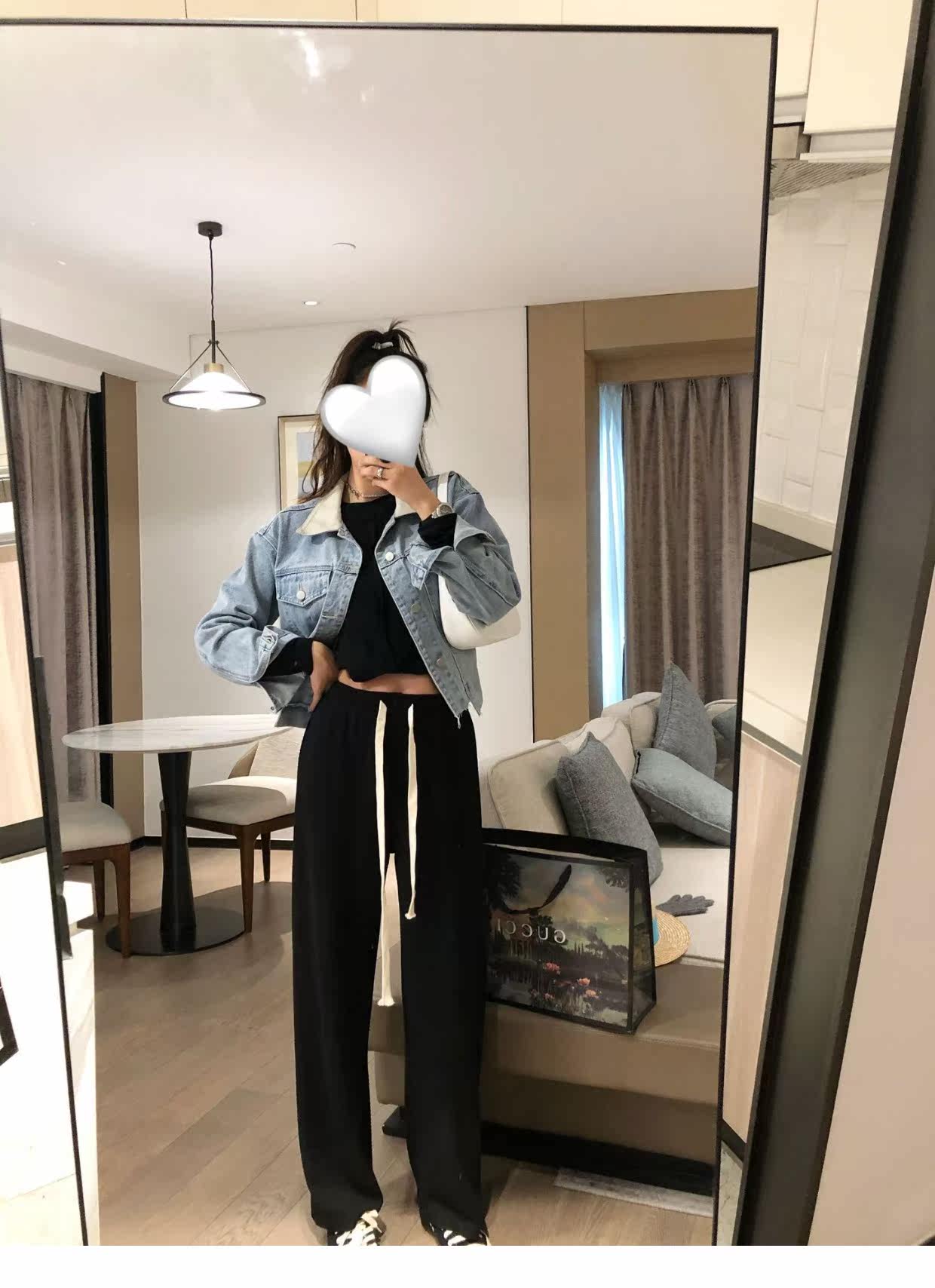 泡泡纱抽绳阔腿长裤2022春装新款直筒宽松高腰垂感显瘦长裤详情18