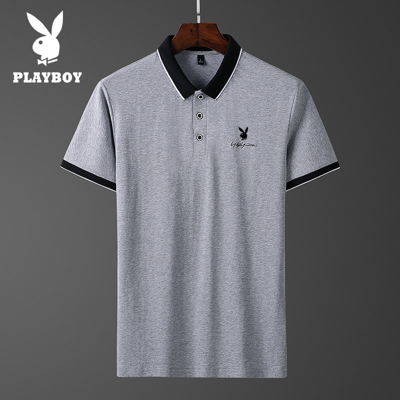 Playboy summer middle-aged and elderly cotton short-sleeved t-shirt men's trend lapel POLO shirt men's T-shirt dad wear