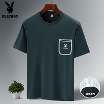 Flower Playboy Hygroscopic Speed Dry Short Sleeve Men Summer New Ice Silk Round Neck T-Shirt Sport Half Sleeve Blouse Man Dad