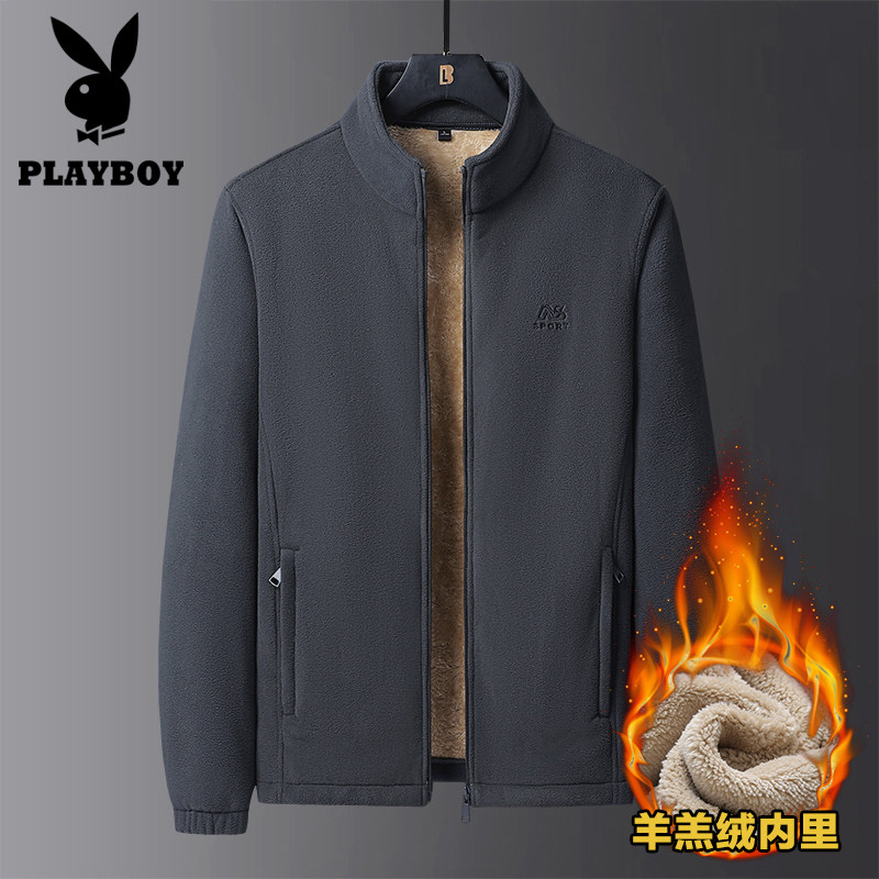 Playboy autumn and winter lamb velvet fleece jacket men's polar fleece jacket jacket warm plus velvet thick top clothes