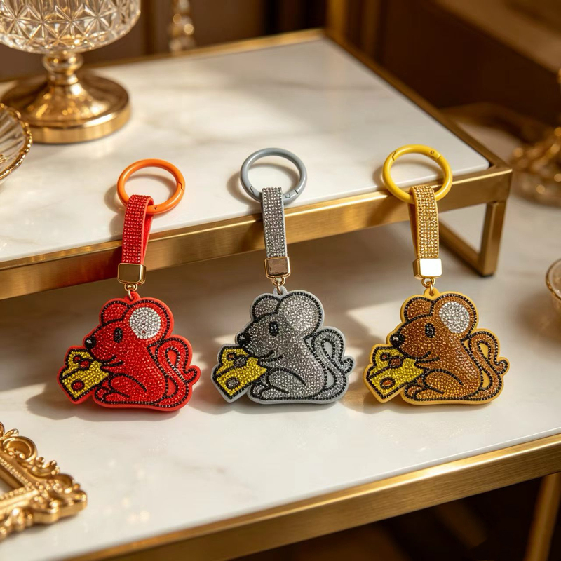 Popular Cross-Border Special Offer Full Diamond Cartoon Mouse Keychain Fashion Rhinestone Bag Pendant Creative Trendy Bag Charm