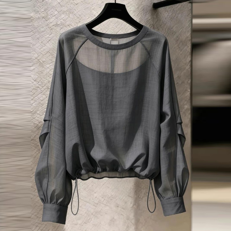 French-Style Shirt for Women, 2026 Summer New Fashion, Drawstring Design, Loose and Versatile, Sun-Protective Shirt Top