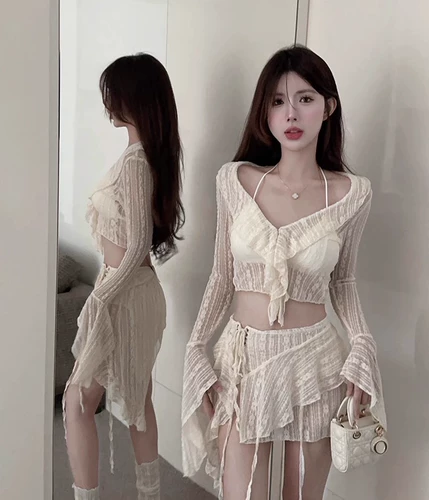 Кружевной купальник, лонгслив