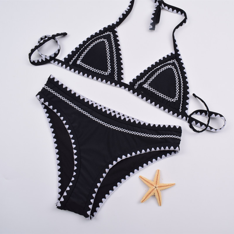 Châu Âu và Mỹ răng cá mập handmade móc áo tắm nữ ren trắng đen gợi cảm ngực nhỏ thu thập bikini thêu bikini bikini đi biển đẹp 2020 kín đáo
