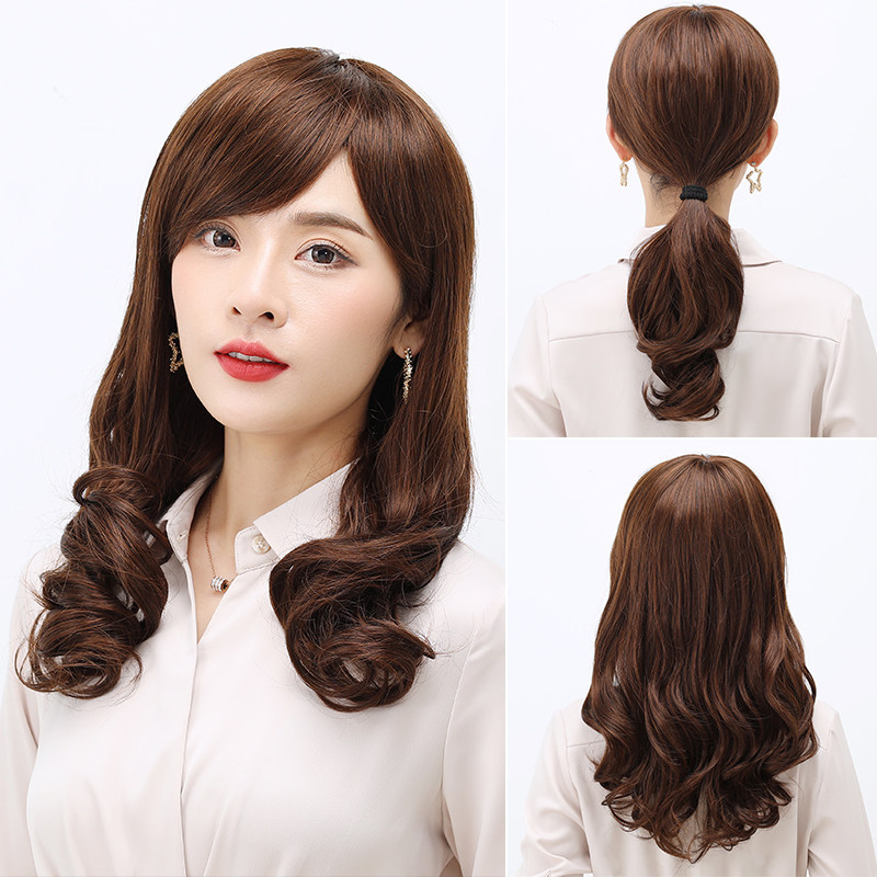 Wig Woman Long Hair Nature Realistic Full Head Sleeve Large Wave Length Curly Hair Middle-aged Lady Mother Medium Long Hair Hairstyle
