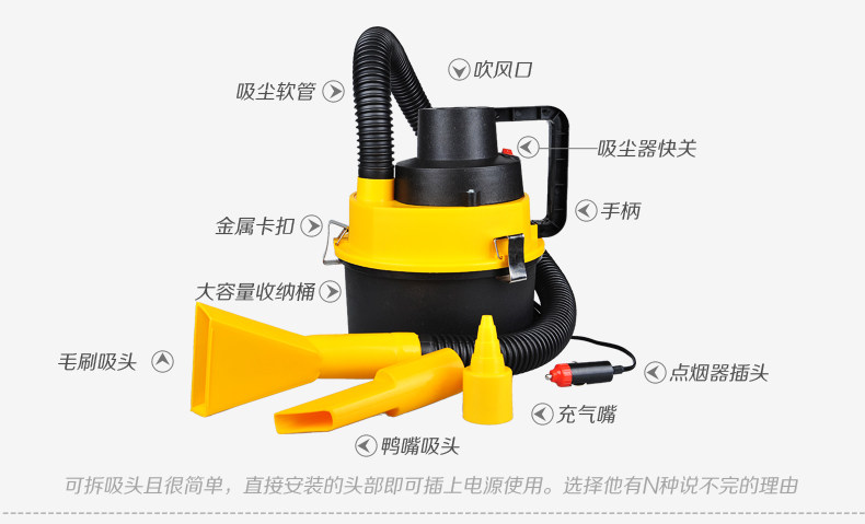 Multifunctional high-power car vacuum cleaner with round barrel, 12V, dual-use for dry and wet, portable mini vacuum cleaner for cars