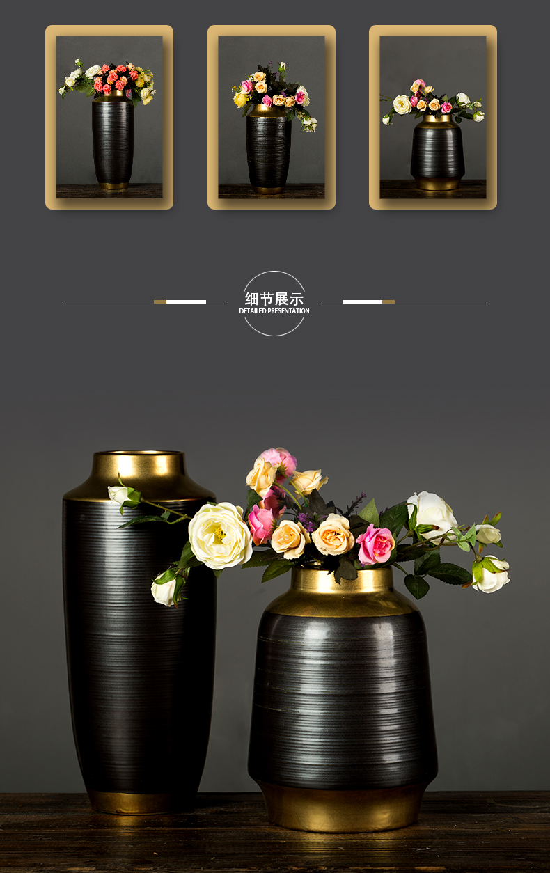Grain decoration furnishing articles ceramic screw black gold vase three free combination dried flowers flower arrangement sitting room desktop decoration