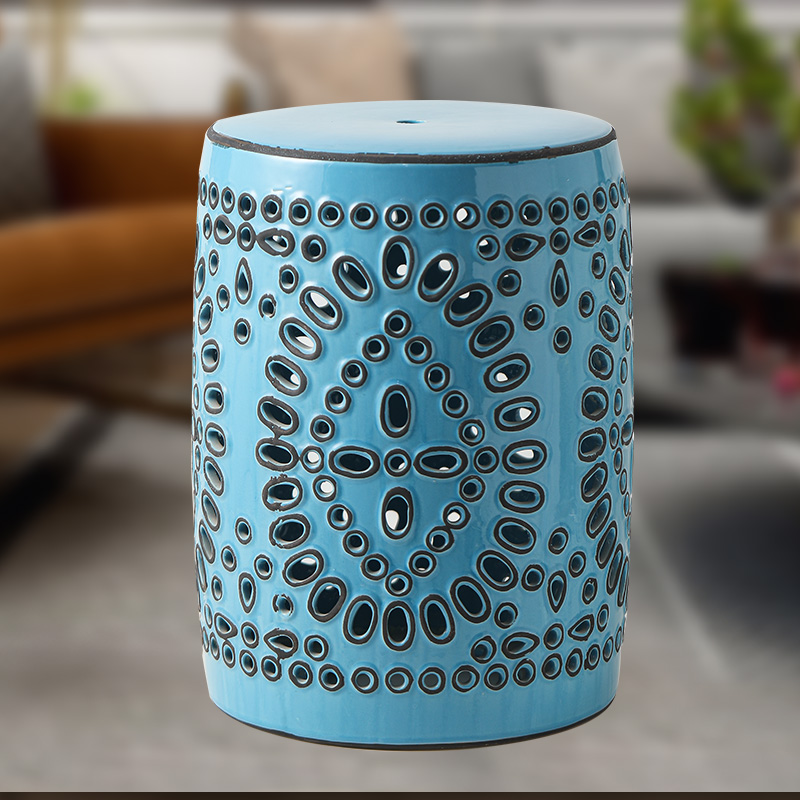 Rain tong household ceramic who Chinese style hollow out pattern porcelain ceramic drum who chair cold pier embroidered pier American porcelain ceramic block