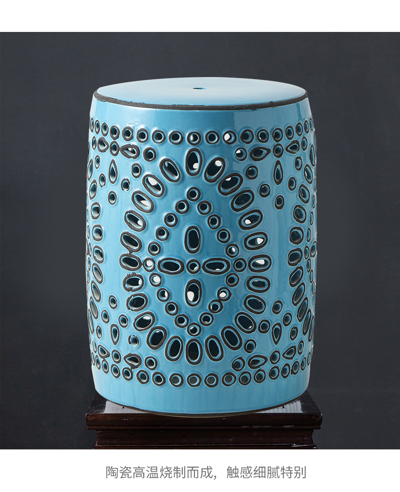 Rain tong household ceramic who Chinese style hollow out pattern porcelain ceramic drum who chair cold pier embroidered pier American porcelain ceramic block