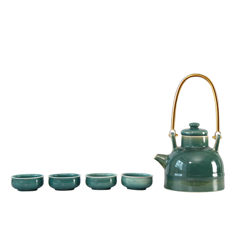 Variable creativity was copper fittings laptop creative tea jingdezhen high tea set a pot of four cups