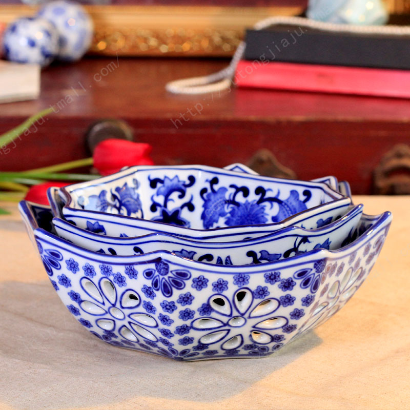 Jingdezhen ceramic fruit bowl sitting room place compote family pack medium ceramic fruit bowl/snack plate