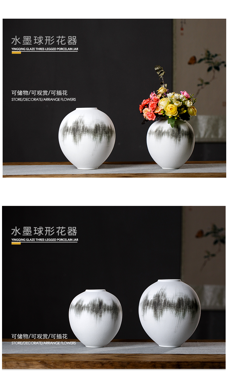 The rain tong jingdezhen ceramic vases, new Chinese style ink spherical ceramic vase sitting room ceramic vases, household act The role ofing is tasted